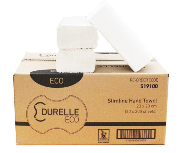 Durelle Eco White Slimline Hand Towel 200 Sheets 23 x 23cm (20 packs/ctn)