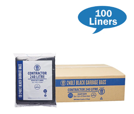 Contractor 240Lt Black Bin Liners