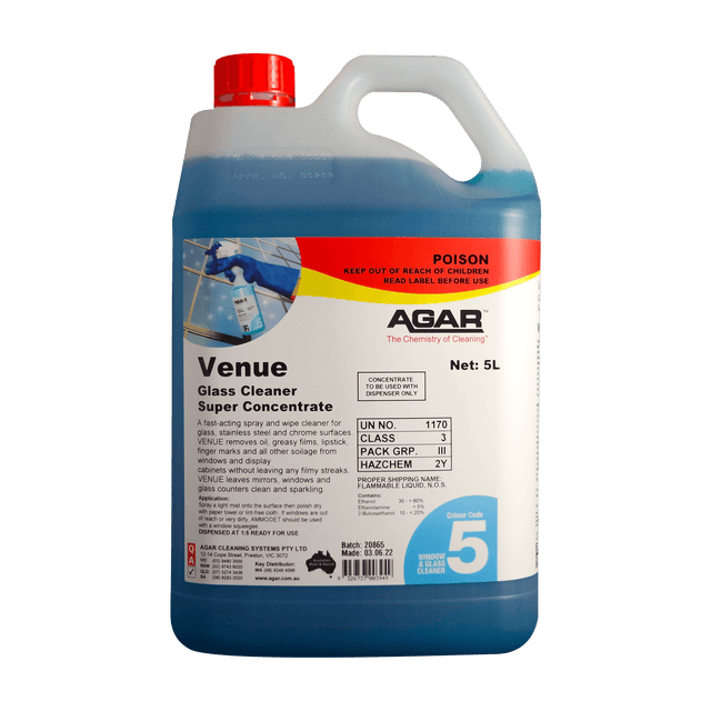Agar Venue Fast-acting Glass Cleaner Concentrate 5L